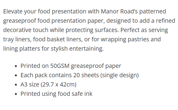 Manor Road Citrons Greaseproof Paper A3 Size