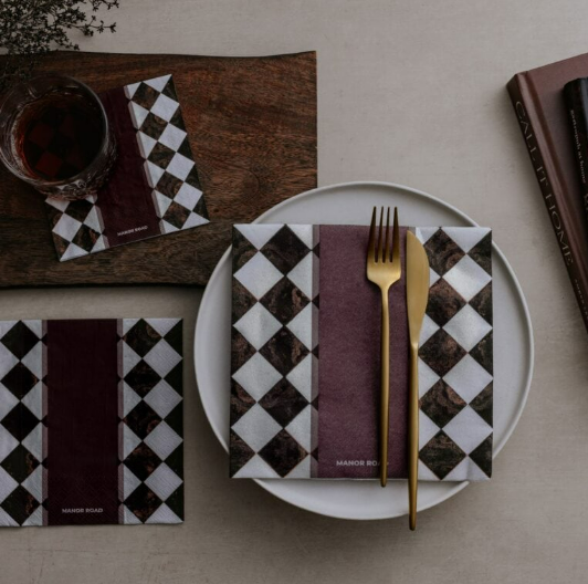 Manor Road Marbled Bordeaux Cocktail Napkins 20pk