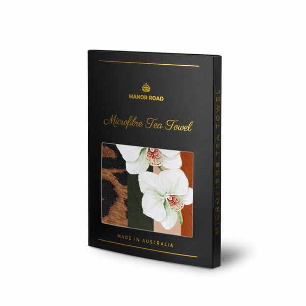 Manor Road White Orchid & Leopard Microfibre Tea Towel