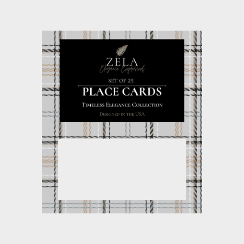 Zela Placecards Timeless Elegance Grey Plaid 25pk