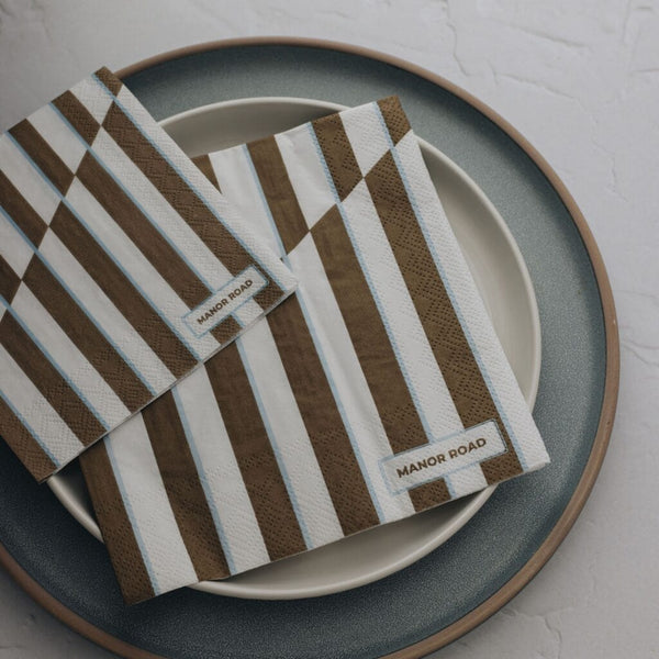 Manor Road Toffee Stripe Cocktail Napkins 20pk