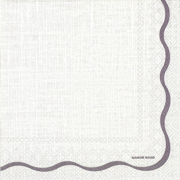 Manor Road Linen White & Black Scallop Cocktail Napkins 20pk