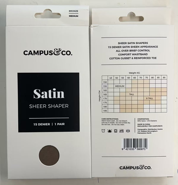 Campus&Co. Satin Sheer Shaper 15 Den Stockings Bronze Extra Tall 1pk