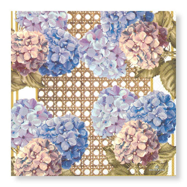 Manor Road Hydrangea & Rattan Luncheon Napkin 20pk