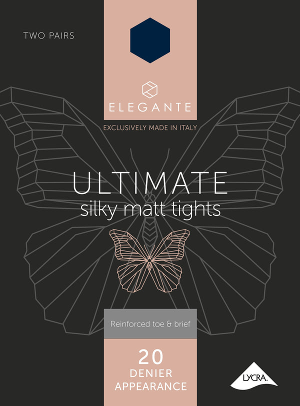 Elegante Ultimate Navy Silky Matt Tights Small 2pk (Case of 6)