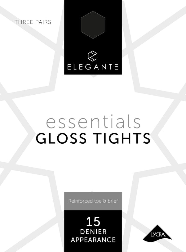 Elegante Essential Gloss Tights Black Large 3pk
