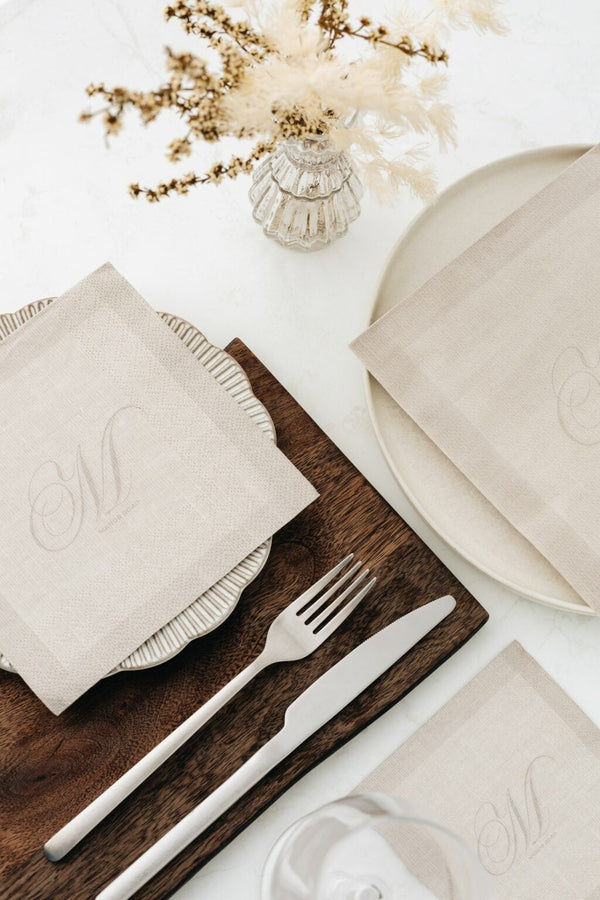Manor Road Linen (Monogram Beige) Luncheon Napkin 20pk