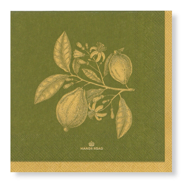 Manor Road Lemon Green & Gold Cocktail Napkins 20pk
