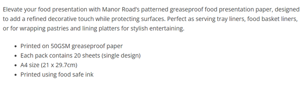 Manor Road Citrons Greaseproof Paper A4 Size