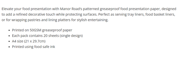 Manor Road City Life Greaseproof Paper A4 Size