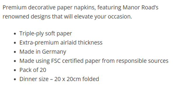 Manor Road The Lake Dinner Napkins 20pk