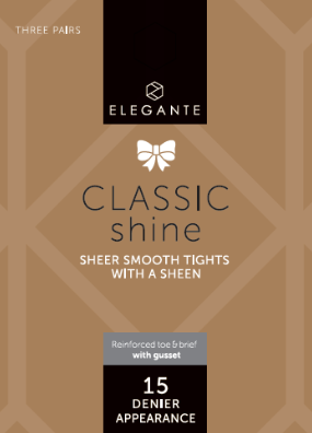 Elegante Classic Shine Black Ladies Gloss Tights with Gusset Extra Large 3pk