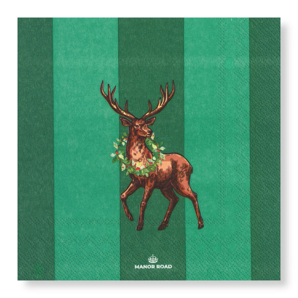 Manor Road Mr. Stag Green Luncheon Napkin 20pk