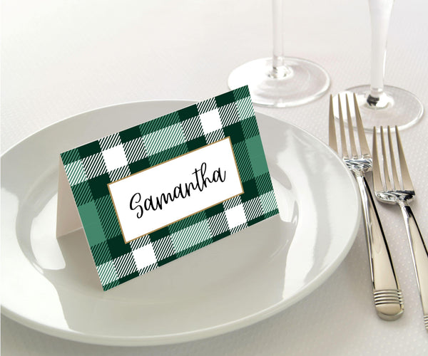 Manor Road Classic Green Plaid Place Card 45pk