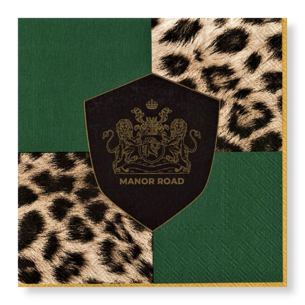 Manor Road Checkerboard Leopard Luncheon Napkin 20pk