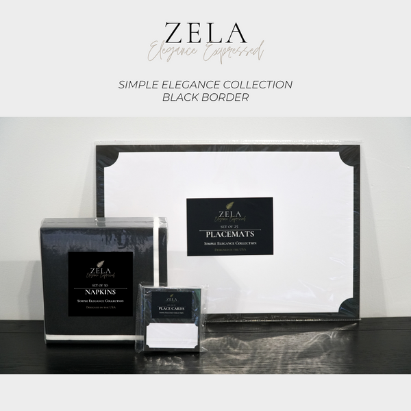 Zela Place Mats Simple Elegance Collection Black Border   25pk