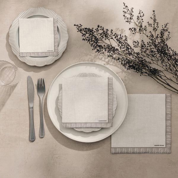 Manor Road Fringed (Beige) Luncheon Napkin 20pk