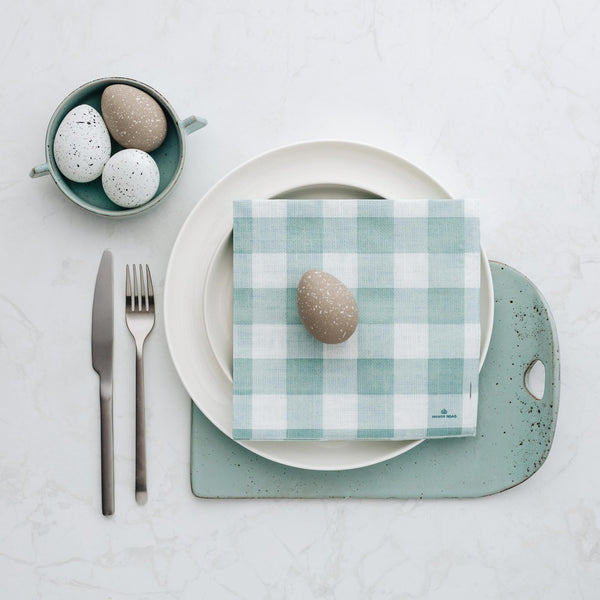 Manor Road Linen Gingham Duck Egg Dinner Napkin 20pk