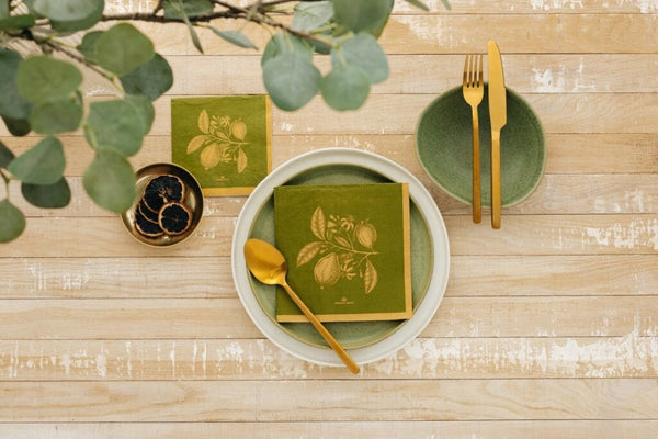Manor Road Lemon Green & Gold Cocktail Napkins 20pk