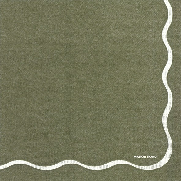 Manor Road Linen (Olive & White Scallop) Dinner Napkin 20pk