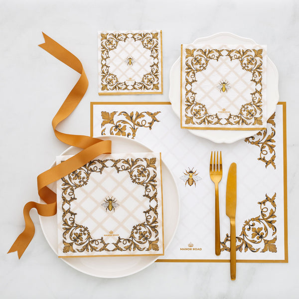 Manor Road Ornamental Bee Cocktail Napkins 20pk