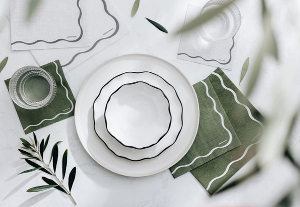 Manor Road Linen (Olive & White Scallop) Dinner Napkin 20pk