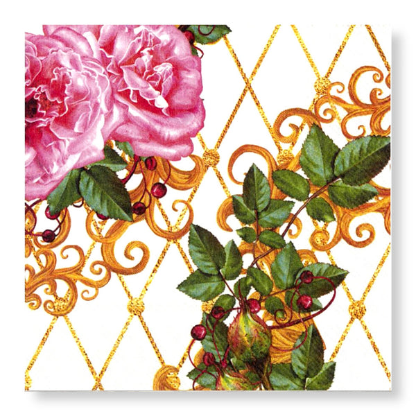 Manor Road Golden Curls & Floral Luncheon Napkin 20pk
