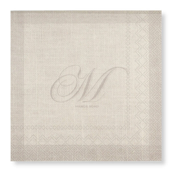 Manor Road Linen (Monogram Beige) Luncheon Napkin 20pk