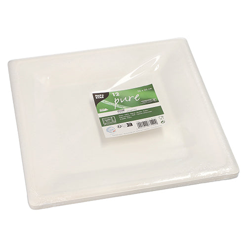Papstar Disposable Plates "Pure" Square Sugar Cane 26x26cm 12pk