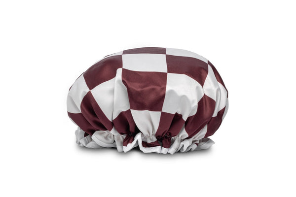 Manor Road Bordeaux Checker Shower Cap